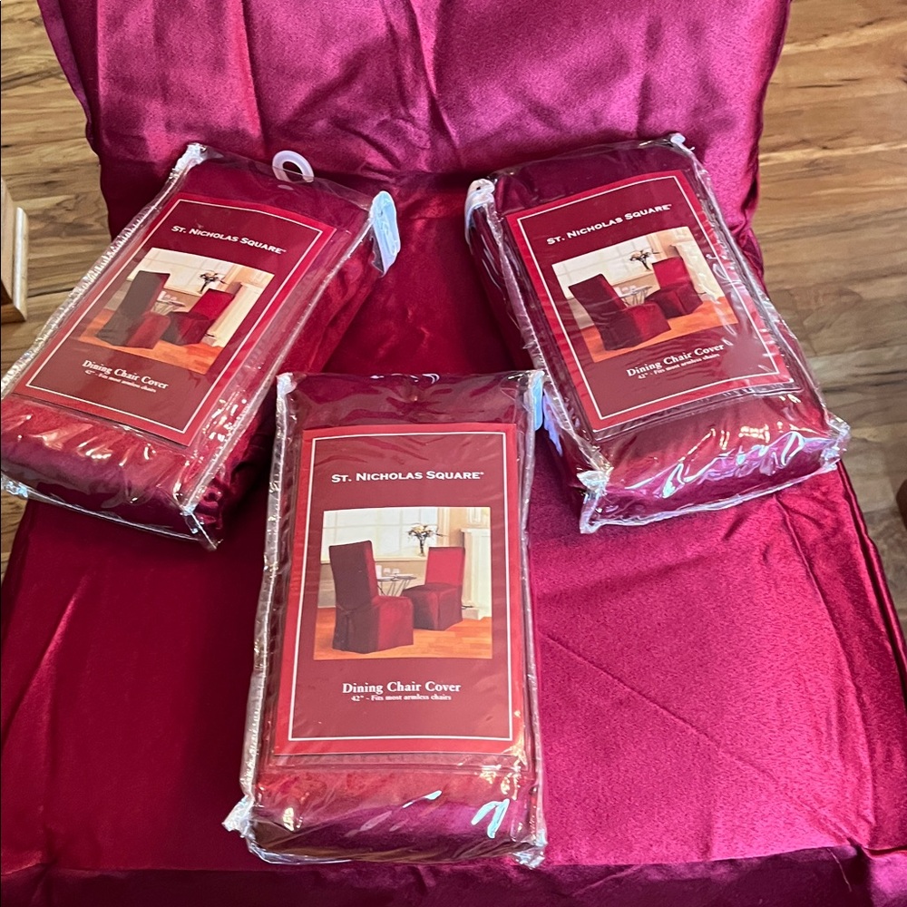 NEW St Nicholas Square set of 4 Red Dining Room Chair Covers up to 42” tall